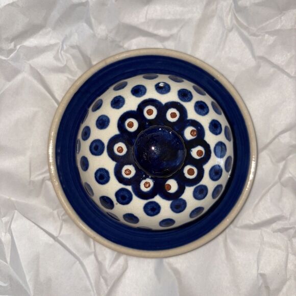 Boleblawiec Hand Made Polish Art Pottery Cheese Dish with Lid Blue White - Picture 8 of 10
